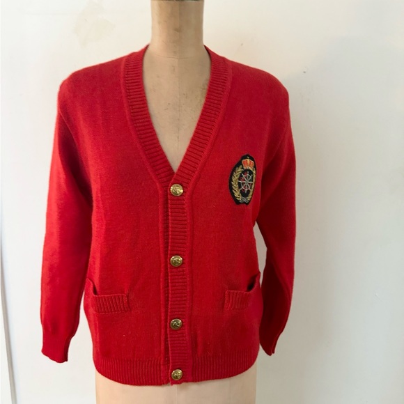 vintage deadstock ARMOR-LUX red wool cardigan made in France MEDIUM - Picture 2 of 10